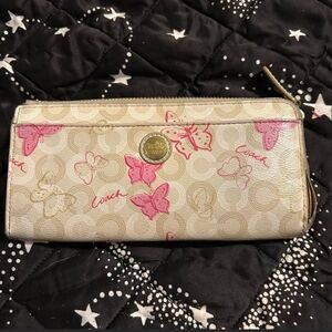 Coach Cream and Pink Butterfly Wallet